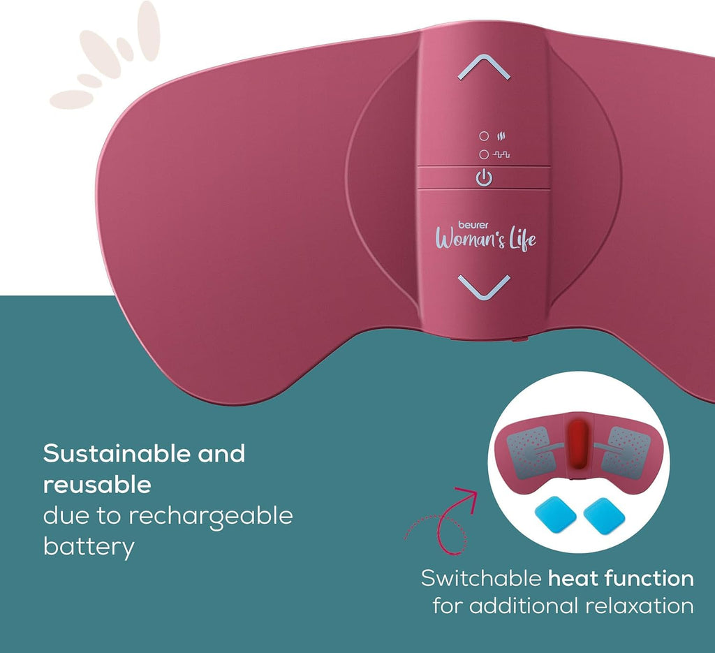 Beurer EM50 Menstrual Relax TENS & Heat Pad for Period Pain Relief - Rechargeable, 15 Intensity Levels - Damaged Box