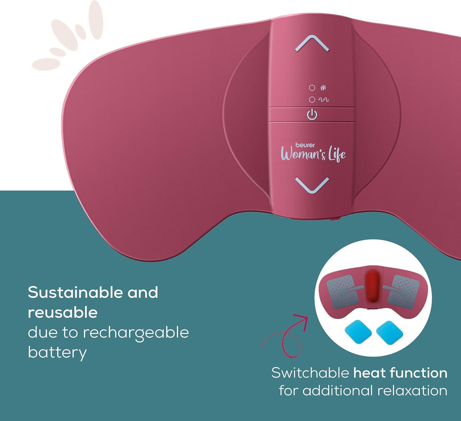 Beurer EM50 Menstrual Relax TENS & Heat Pad for Period Pain Relief - Rechargeable, 15 Intensity Levels - Damaged Box
