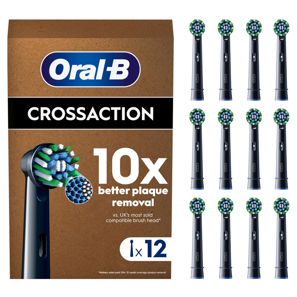 Oral-B Pro Cross Action Original Electric Toothbrush Heads - X-Shape Angled Bristles - Pack of 12 - Black - New