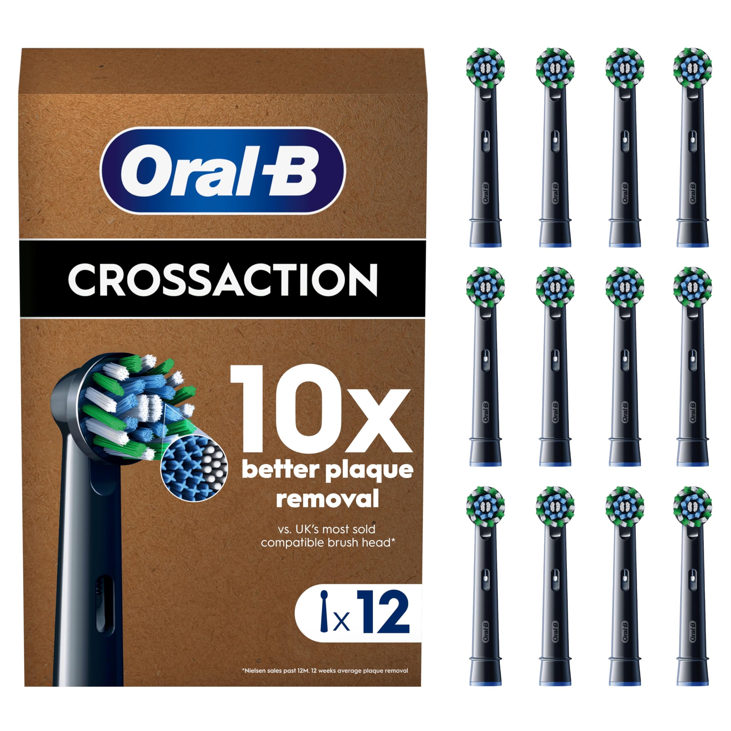 Oral-B Pro Cross Action Original Electric Toothbrush Heads - X-Shape Angled Bristles - Pack of 12 - Black - New