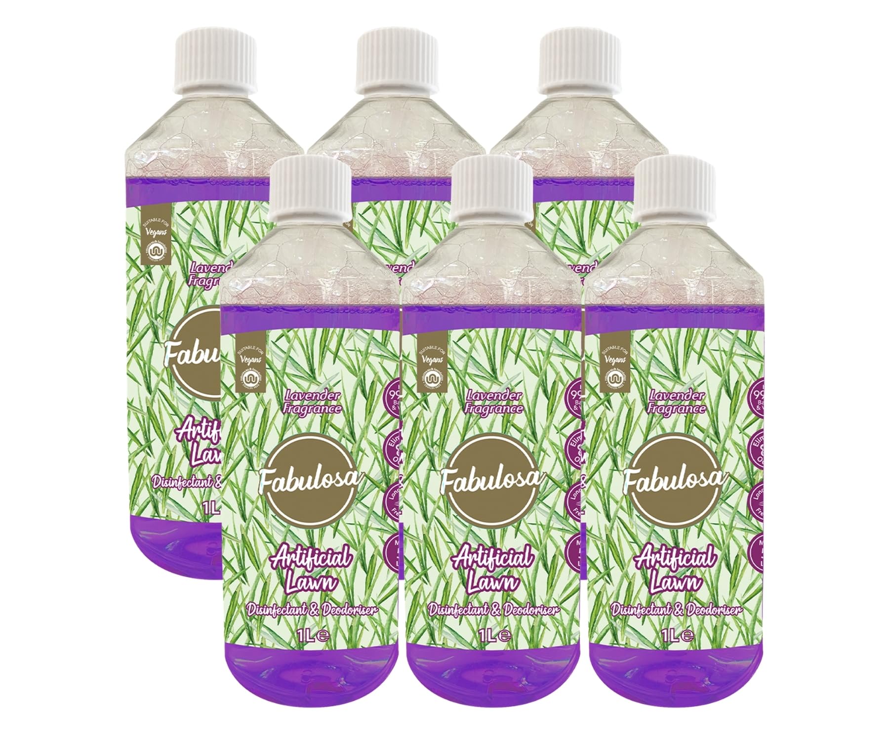Fabulosa 4-in-1 Disinfectant & Deodoriser - Pet & Dog Friendly Artificial Lawn Cleaner - Urine & Moss Killer - 1L 6 Pack - Lavender - Damaged Box