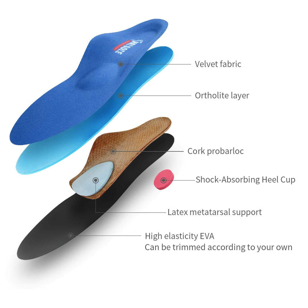 VALSOLE Orthotic Insoles High Arch Foot Support Soft Medical Inserts - Plantar Fasciitis, Flat Feet, Pain Relief - Blue 9.5-10 UK - Very Good
