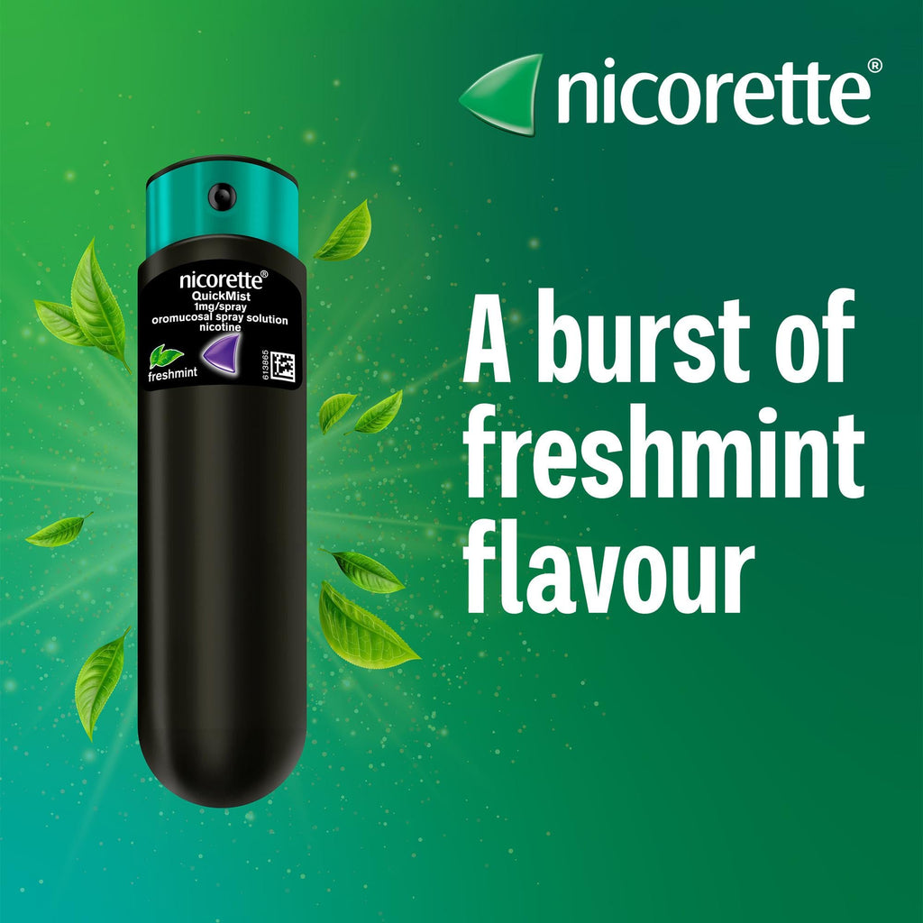 Nicorette Quickmist SmartTrack Mouthspray 2 x 150 Sprays Freshmint - Nicotine Vaping Smoking Cessation Aid - Damaged Box - BBE 07/2028