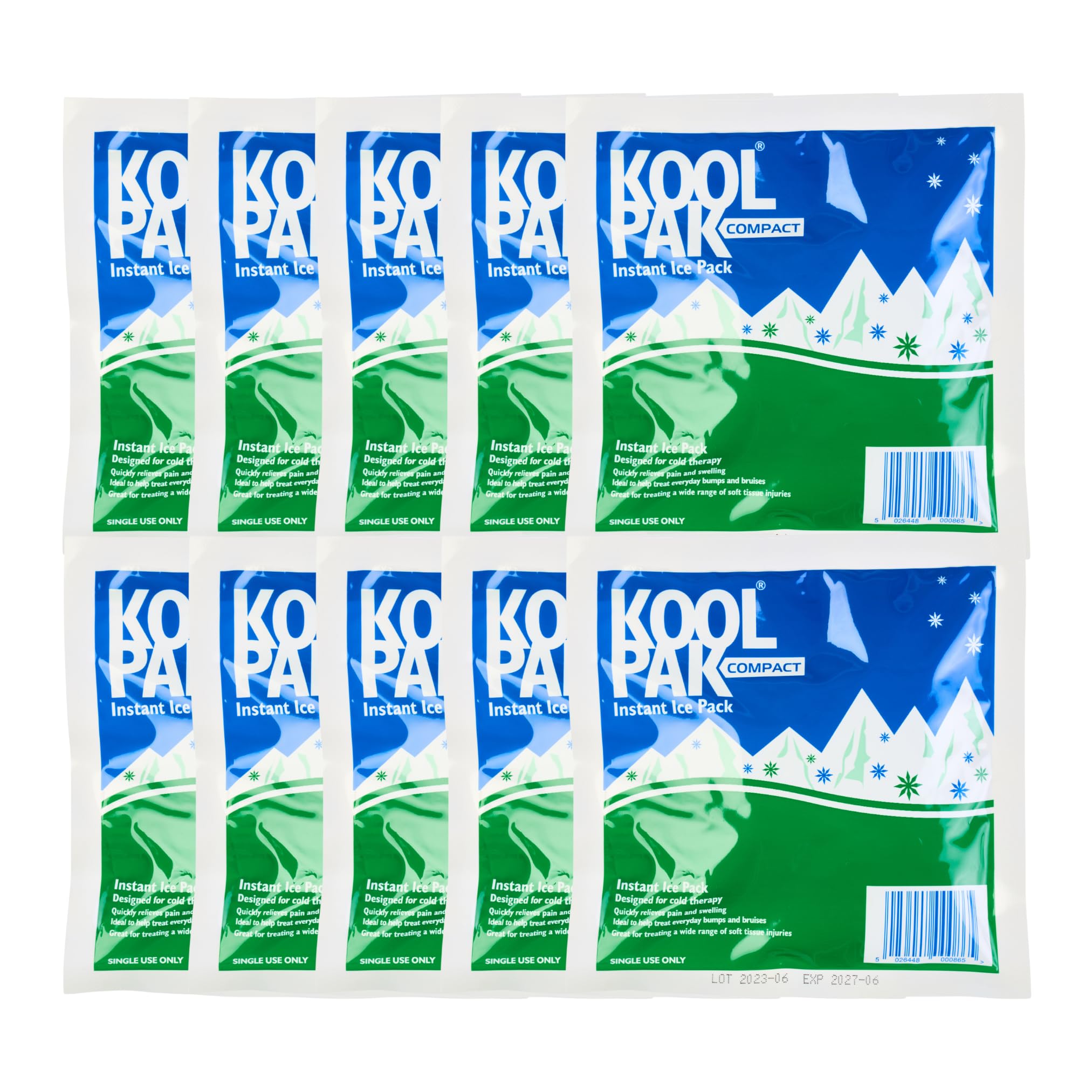 Koolpak Compact Instant Cold Ice Packs - 15x15cm - Pack of 10 - Disposable First Aid Injury Relief Cold Compress - Damaged Box