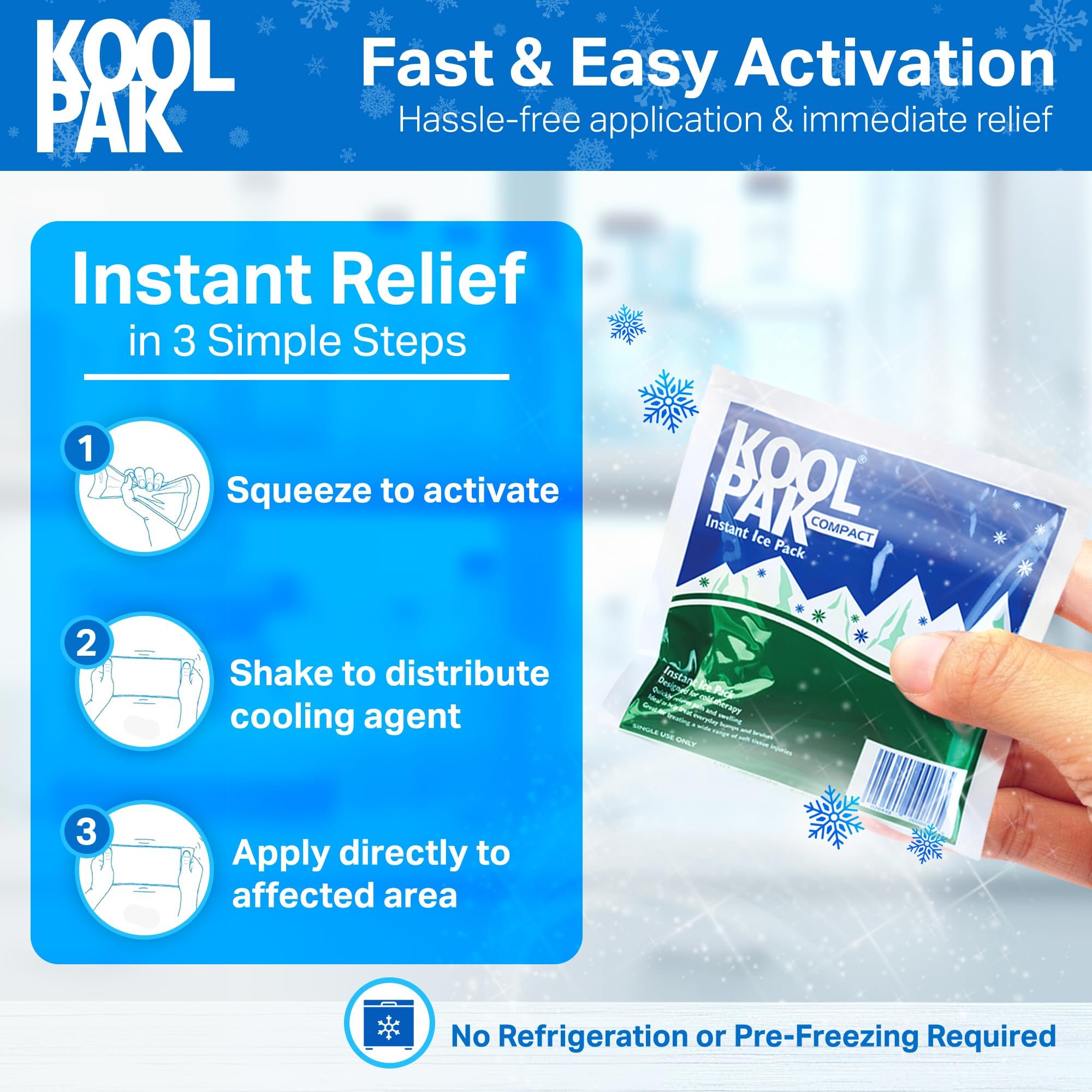 Koolpak Compact Instant Cold Ice Packs - 15x15cm - Pack of 10 - Disposable First Aid Injury Relief Cold Compress - Damaged Box