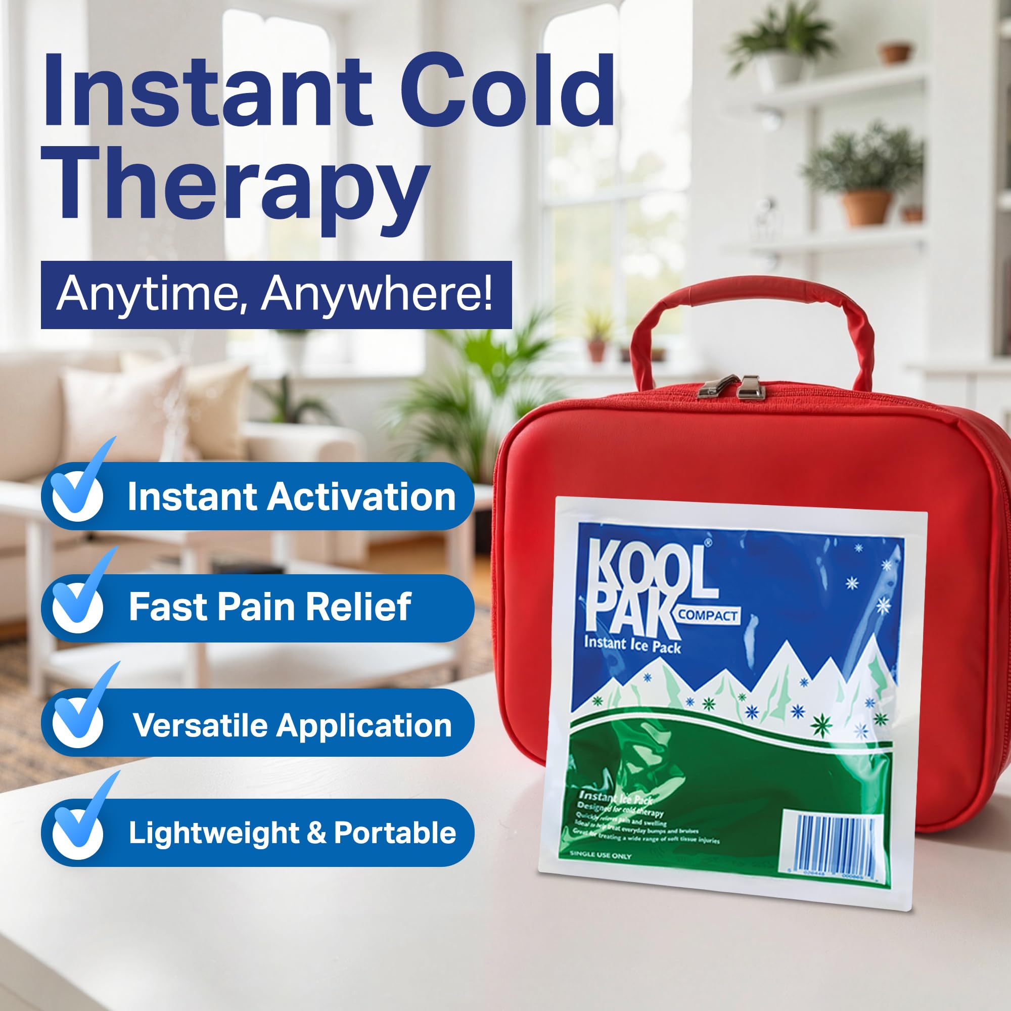 Koolpak Compact Instant Cold Ice Packs - 15x15cm - Pack of 10 - Disposable First Aid Injury Relief Cold Compress - Damaged Box