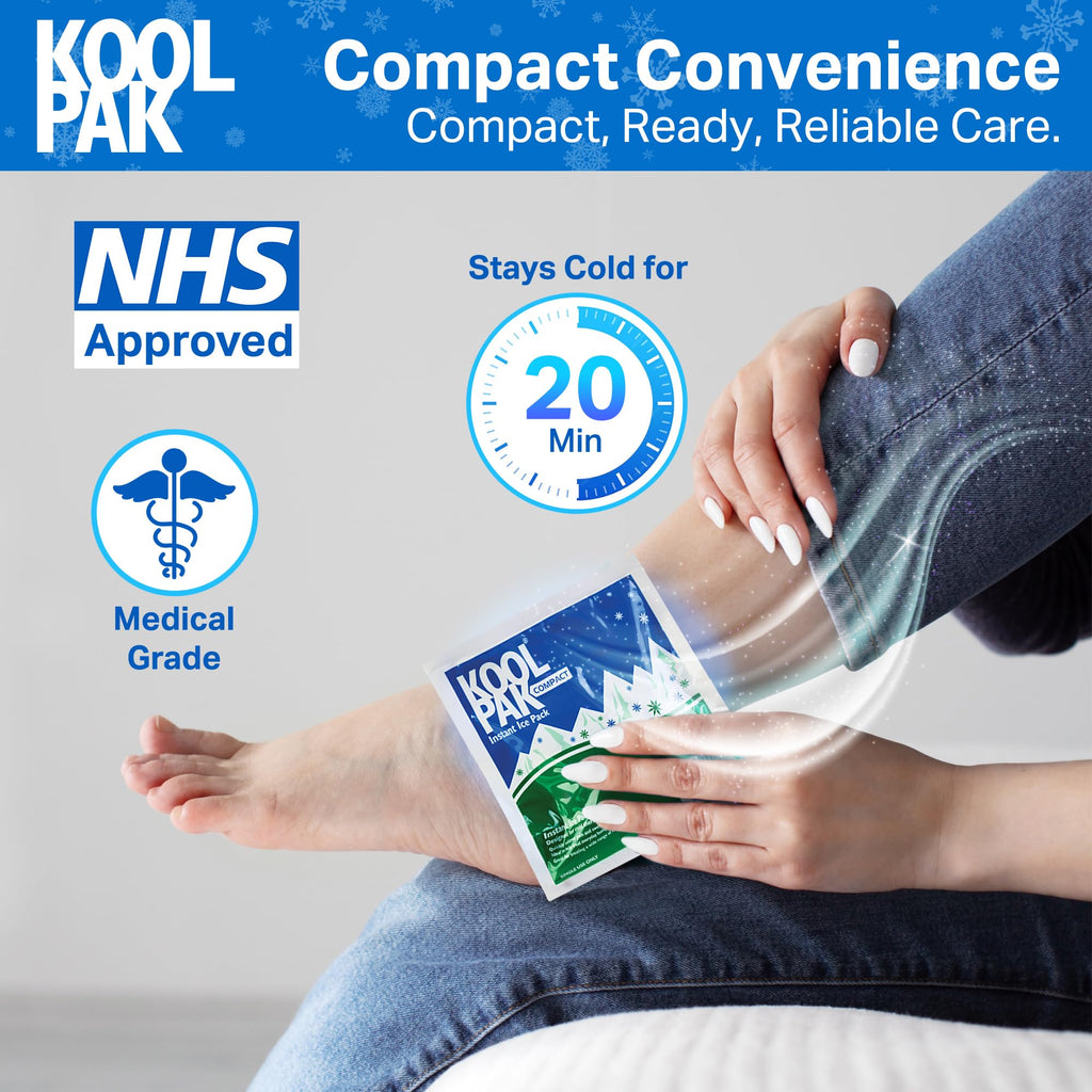 Koolpak Compact Instant Cold Ice Packs - 15x15cm - Pack of 10 - Disposable First Aid Injury Relief Cold Compress - Damaged Box