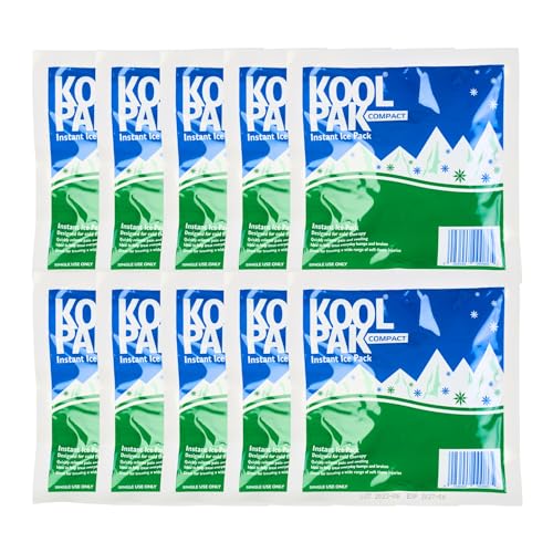 Koolpak Compact Instant Cold Ice Packs - 15x15cm - Pack of 10 - Disposable First Aid Injury Relief Cold Compress - Damaged Box