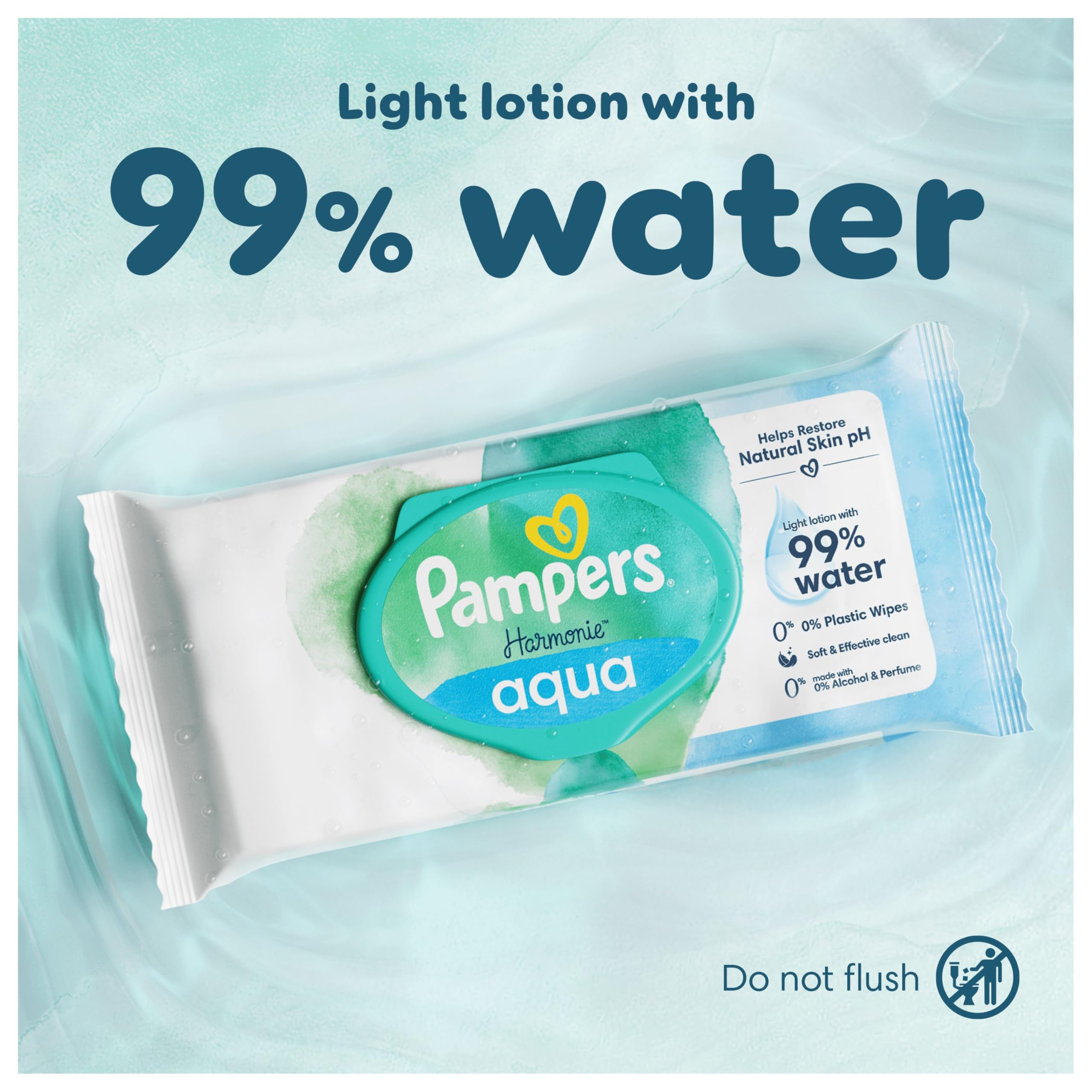 Pampers Harmonie Aqua Baby Wipes - Plastic Free, 99% Water - 24 Packs x 48 Wipes (1152 Total) - Pure Skin Protection - Damaged Box