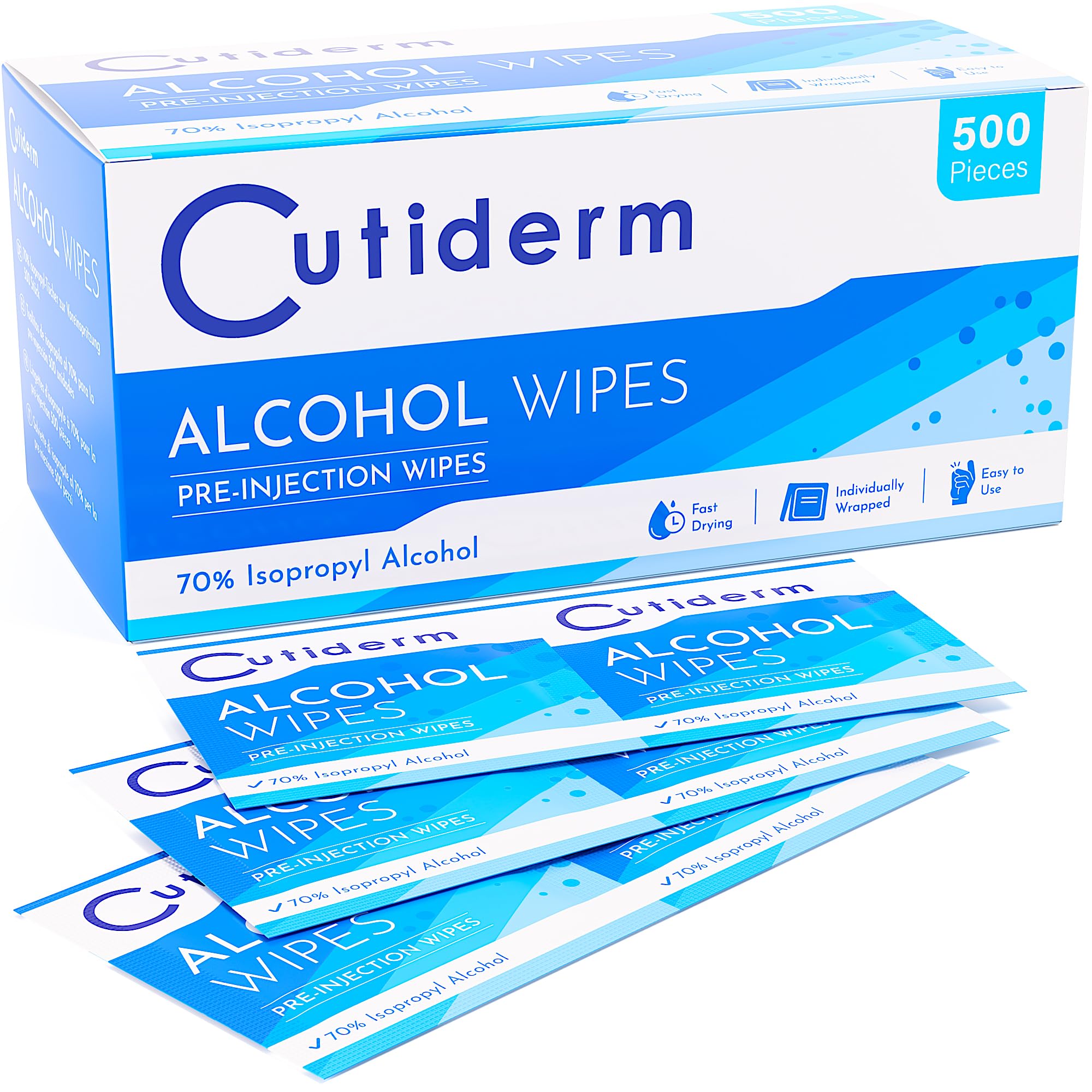 Cutiderm Pre-Injection Alcohol Wipes Swabs - Box of 500 Sachets - Medical Skin Prep Pads - Damaged Box
