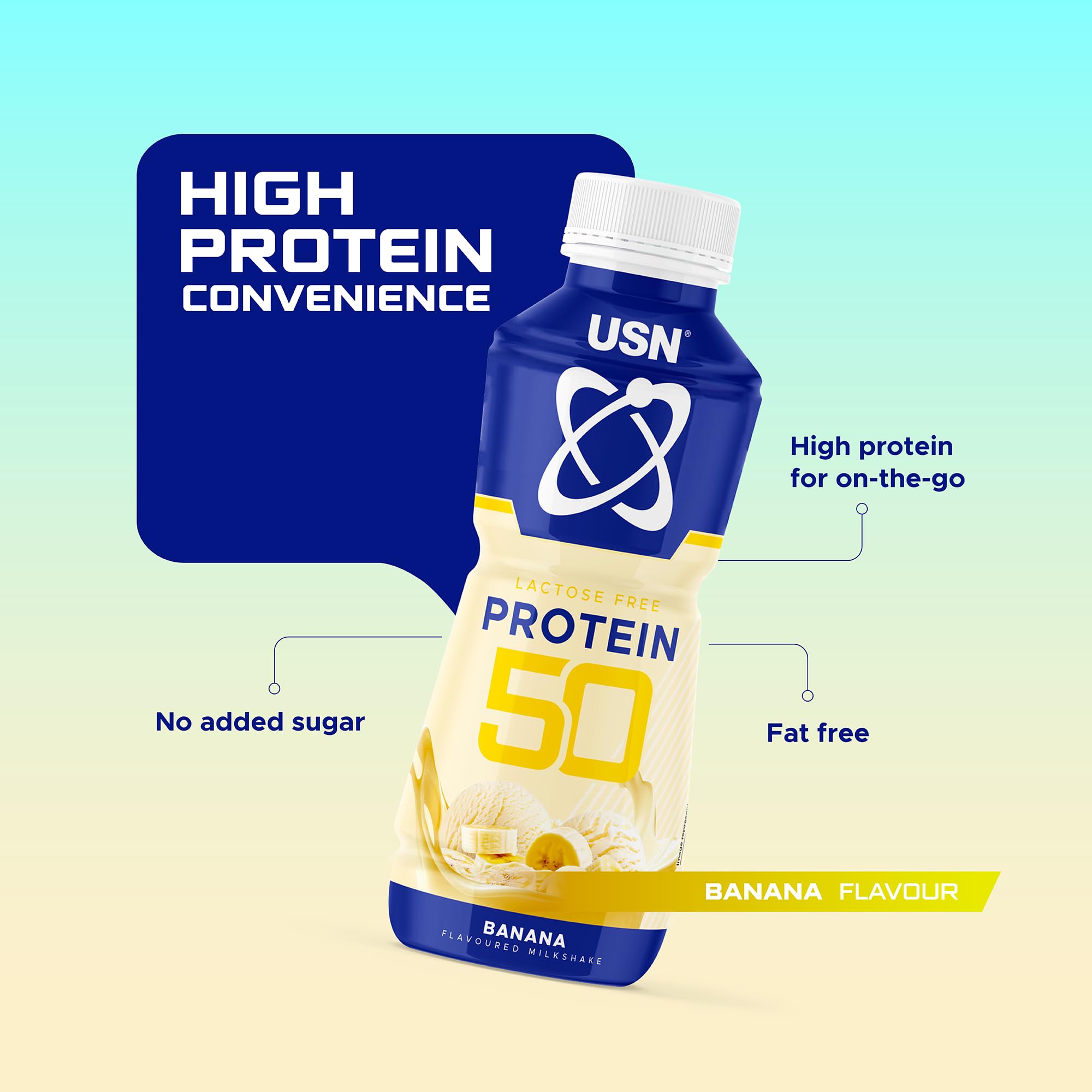 USN Protein 50 Ready-to-Drink High Protein Shake I Banana I 6 x 500ml - New - BBE 08/2026