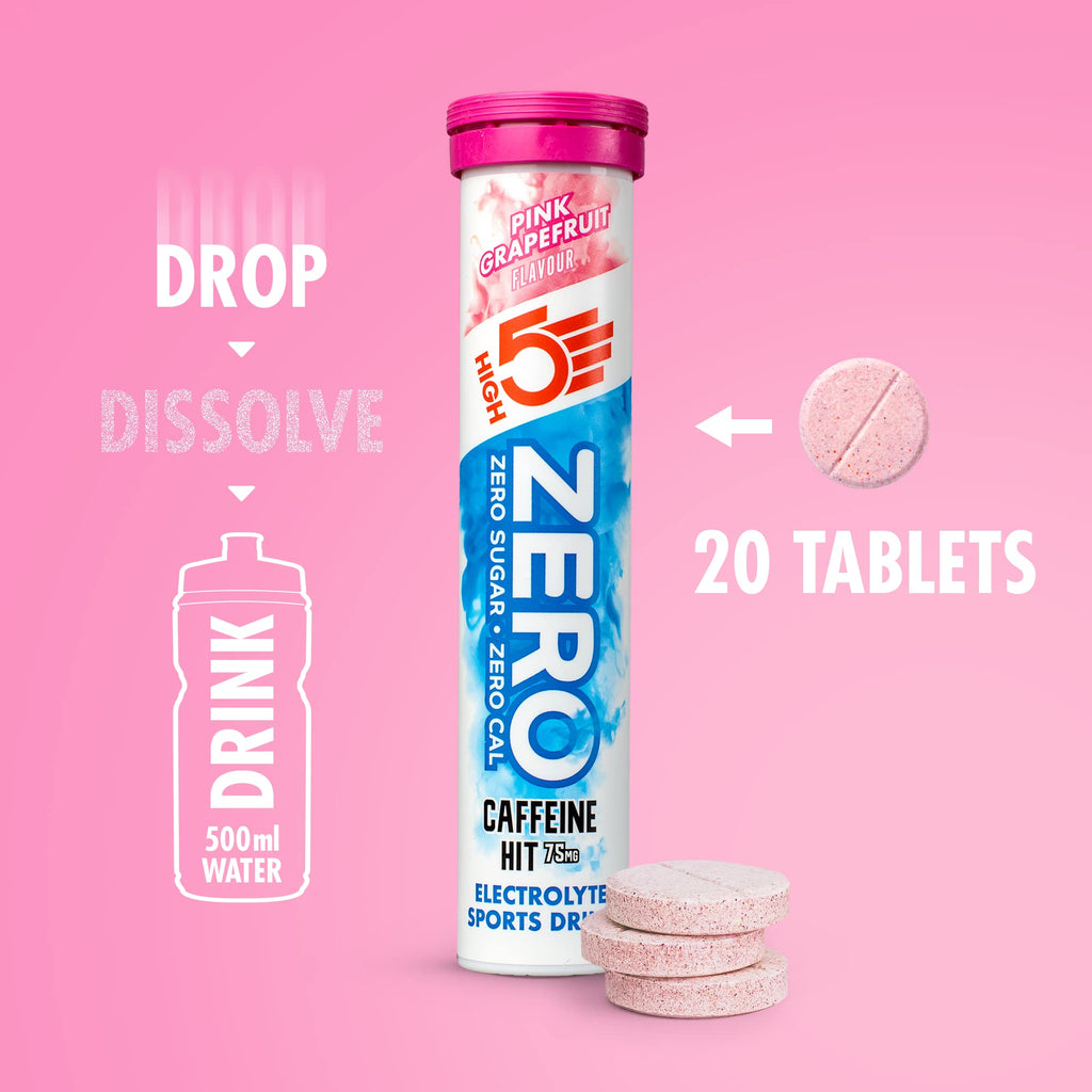 HIGH5 ZERO Caffeine Hit Electrolyte Tablets, Pink Grapefruit, 8x20 Tablets - Damaged Box - BBE 01/2028