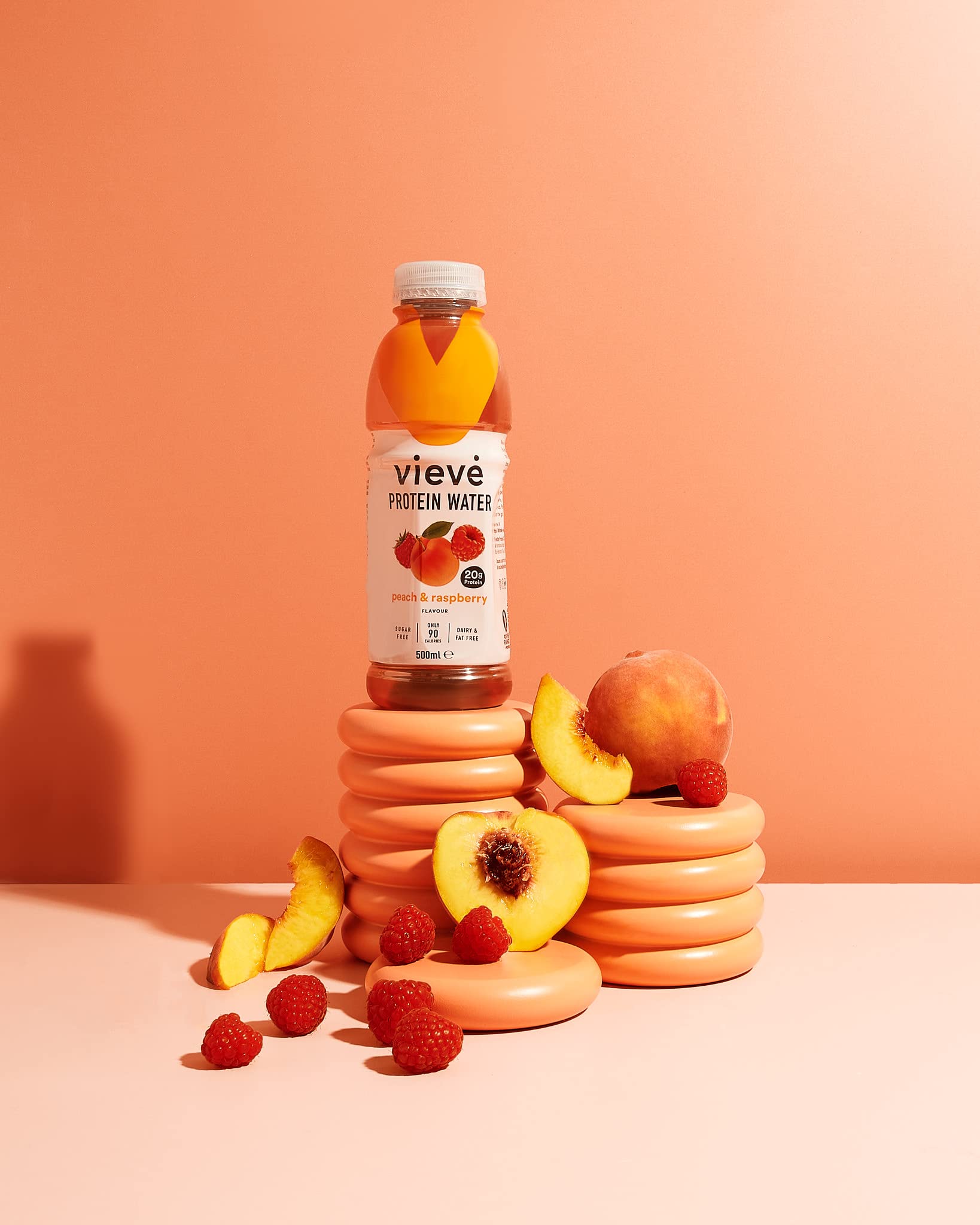 Vieve Protein Water 6x500ml - Peach & Raspberry | 20g Protein, Sugar Free, Fat Free & Dairy Free | A Ready to Drink Alternative to Protein Powders & Shakes | 6 Pack - Damaged Box - BBE 07/2026
