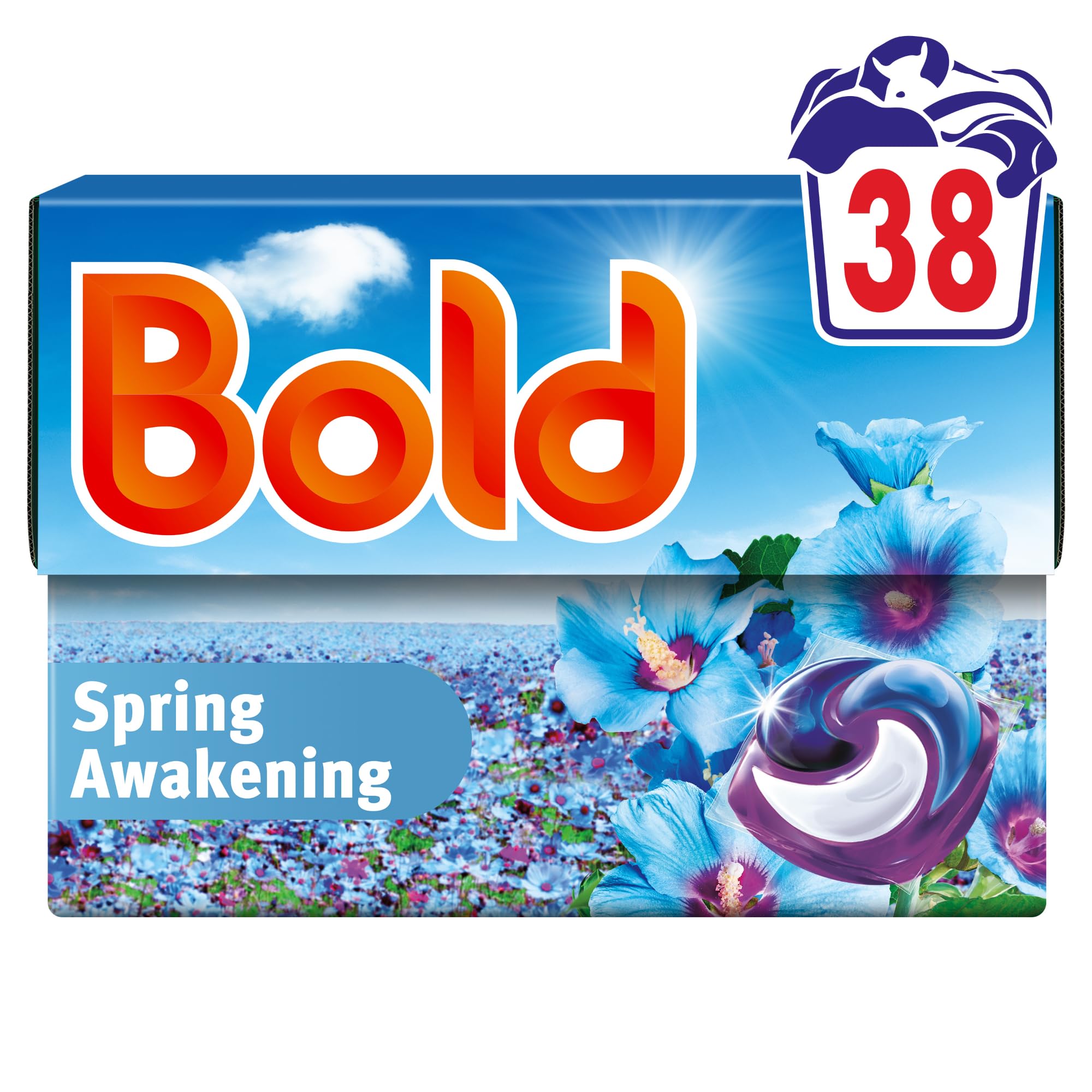 Bold Spring Awakening PODS Washing Liquid Laundry Detergent Capsules 38 Washes - Built-in Lenor Softener - Outdoor Freshness - Damaged Box