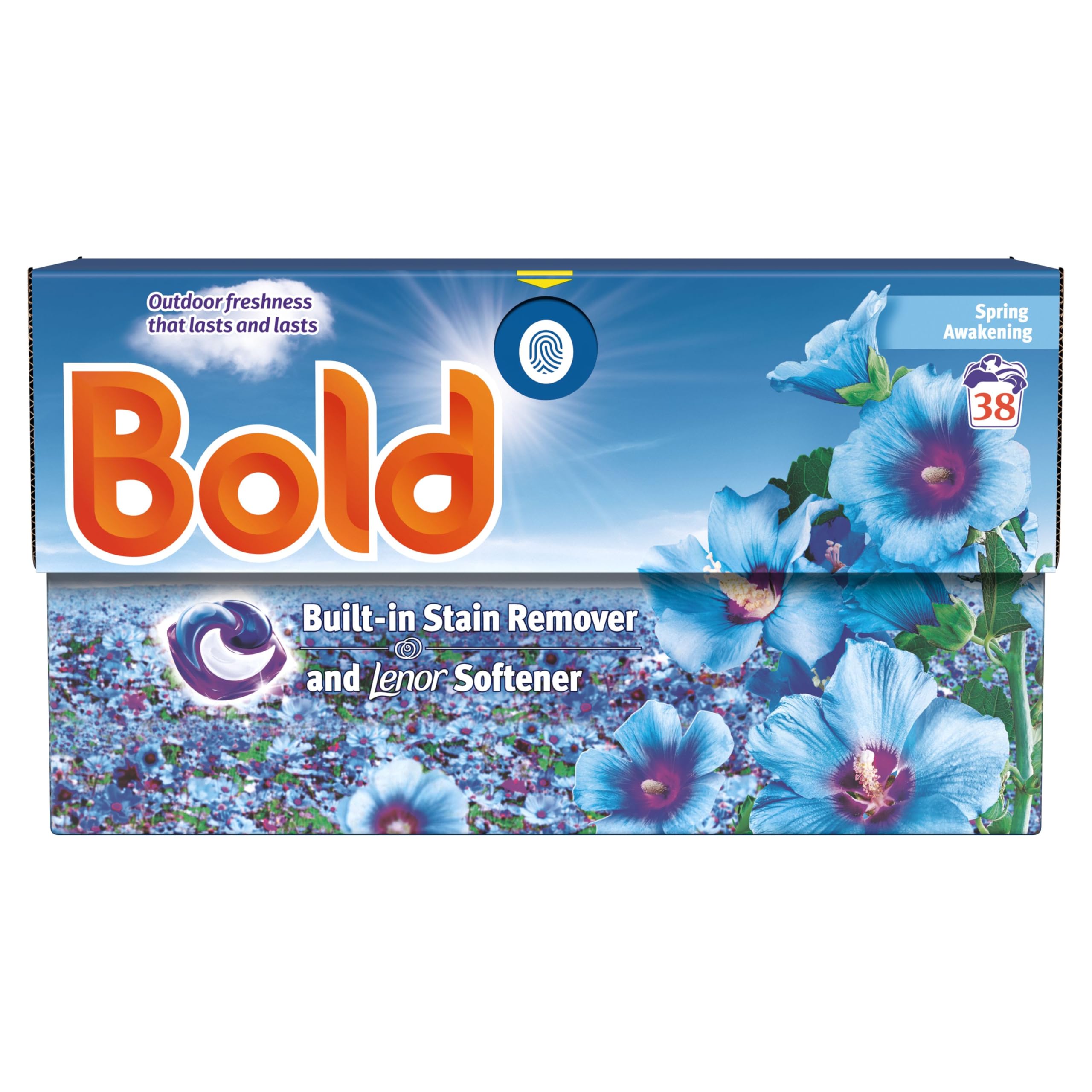 Bold Spring Awakening PODS Washing Liquid Laundry Detergent Capsules 38 Washes - Built-in Lenor Softener - Outdoor Freshness - Damaged Box