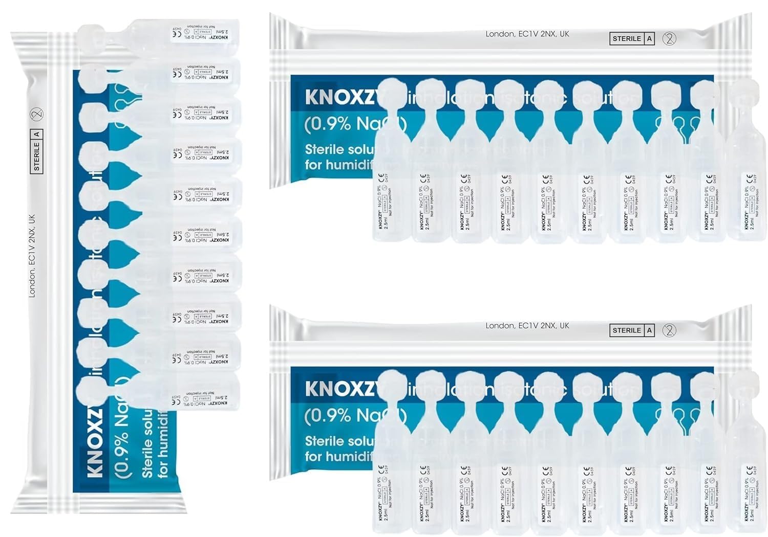KNOXZY Isotonic Saline Solution 0.9% - Sodium Chloride NaCl - 2.5ml Unit Dose Vials - Inhalation Humidifier - 30 Count - Damaged Box - BBE 11/2027