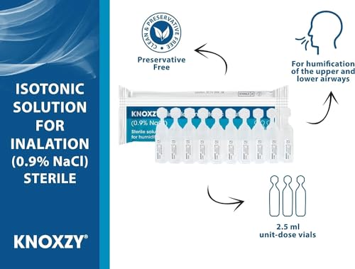 KNOXZY Isotonic Saline Solution 0.9% - Sodium Chloride NaCl - 2.5ml Unit Dose Vials - Inhalation Humidifier - 30 Count - Damaged Box - BBE 11/2027
