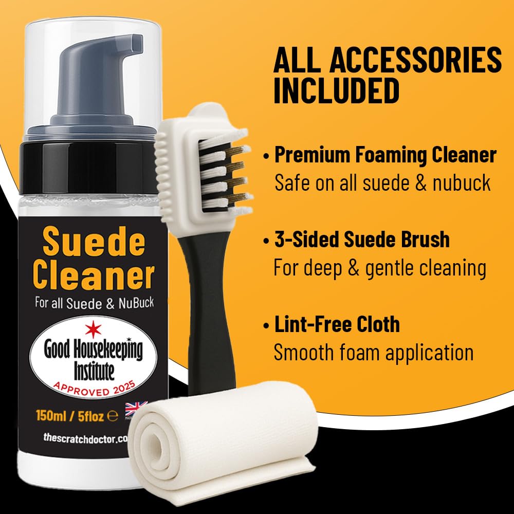The Leather Clinic Suede & Nubuck Cleaner Foam 150ml - Shoes Boots Trainers - Brush & Cloth Kit - Dirt Stain Protector - Very Good
