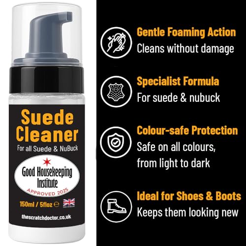 The Leather Clinic Suede & Nubuck Cleaner Foam 150ml - Shoes Boots Trainers - Brush & Cloth Kit - Dirt Stain Protector - Very Good
