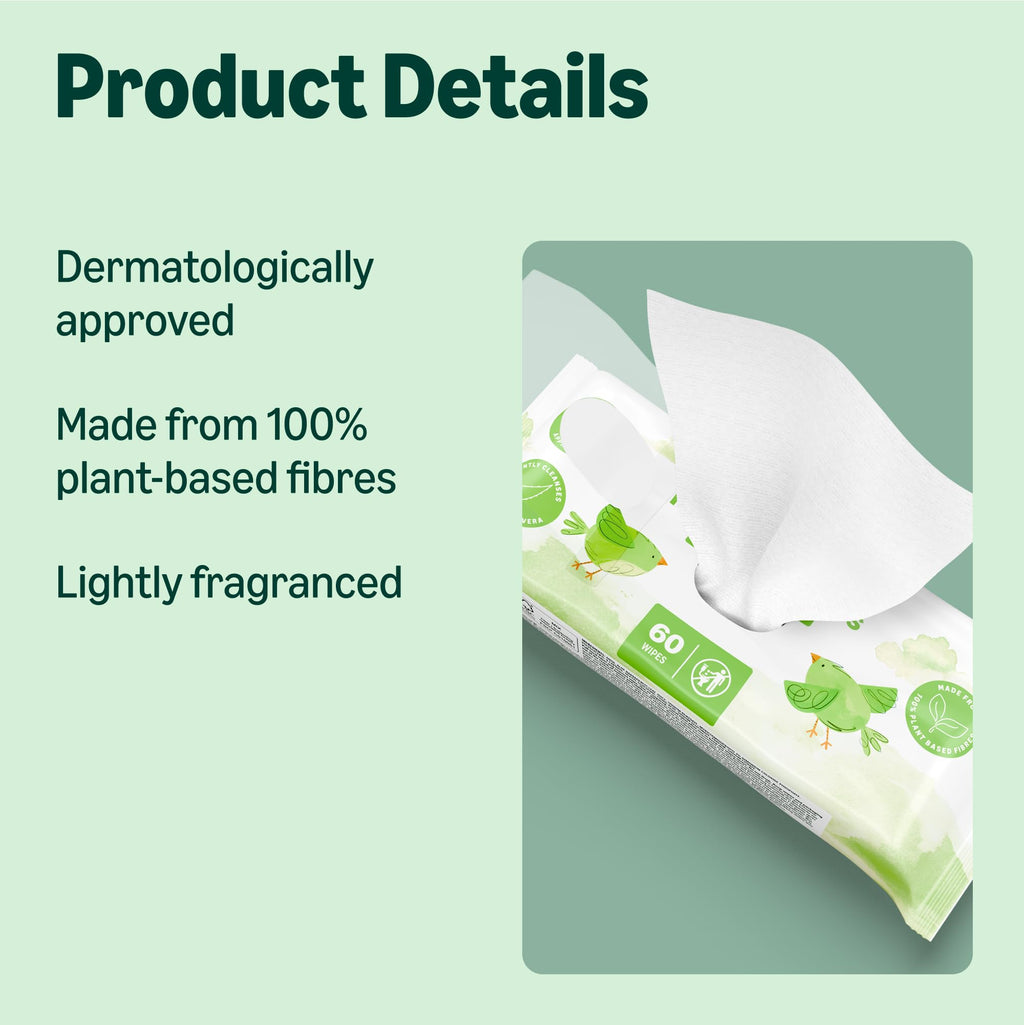 Amazon Fresh Baby Wipes - 1080 Wipes - 18 Pack of 60 - Plant-Based Plastic-Free Gentle Baby Wipes - Damaged Box