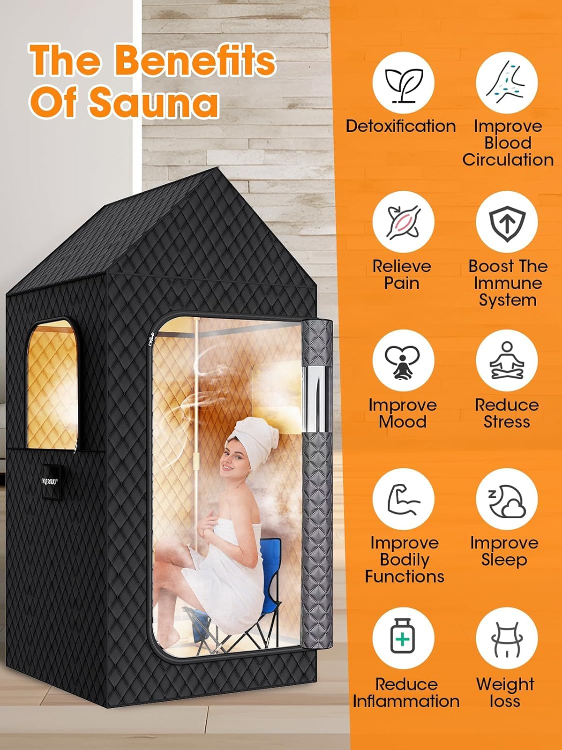 MQFORU Portable Steam Sauna XL - 195x90x90cm Indoor Home Spa Tent - 3L 1200W Steamer, Remote, Folding Chair, Black - Very Good