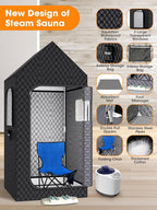 MQFORU Portable Steam Sauna XL - 195x90x90cm Indoor Home Spa Tent - 3L 1200W Steamer, Remote, Folding Chair, Black - Very Good