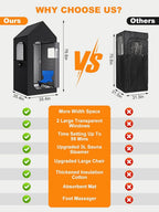 MQFORU Portable Steam Sauna XL - 195x90x90cm Indoor Home Spa Tent - 3L 1200W Steamer, Remote, Folding Chair, Black - Very Good