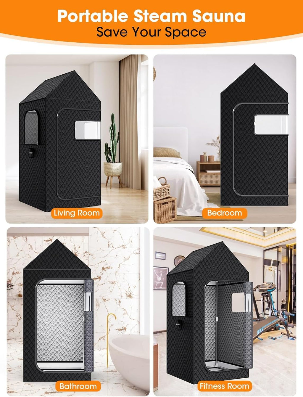 MQFORU Portable Steam Sauna XL - 195x90x90cm Indoor Home Spa Tent - 3L 1200W Steamer, Remote, Folding Chair, Black - Very Good