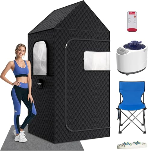 MQFORU Portable Steam Sauna XL - 195x90x90cm Indoor Home Spa Tent - 3L 1200W Steamer, Remote, Folding Chair, Black - Very Good