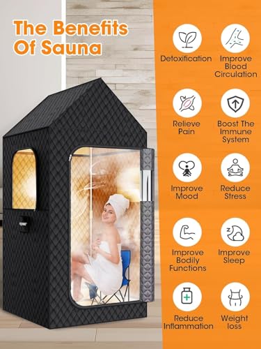 MQFORU Portable Steam Sauna XL - 195x90x90cm Indoor Home Spa Tent - 3L 1200W Steamer, Remote, Folding Chair, Black - Very Good