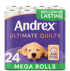 Andrex Ultimate Quilts Toilet Roll - 24 Mega Rolls - 3-Ply Soft Thick Sheets - FSC Certified Bulk Pack - Damaged Box
