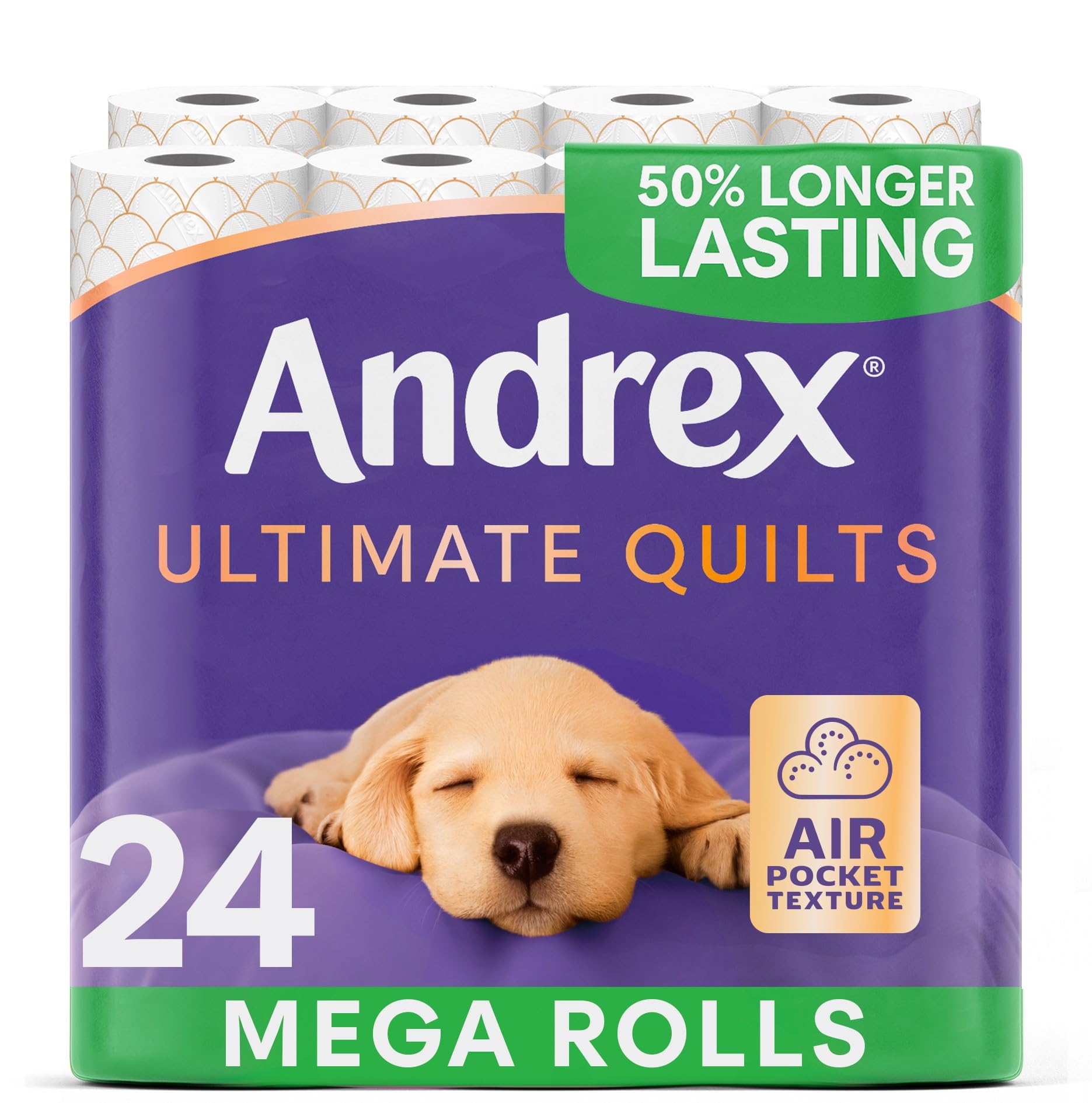 Andrex Ultimate Quilts Toilet Roll - 24 Mega Rolls - 3-Ply Soft Thick Sheets - FSC Certified Bulk Pack - Damaged Box