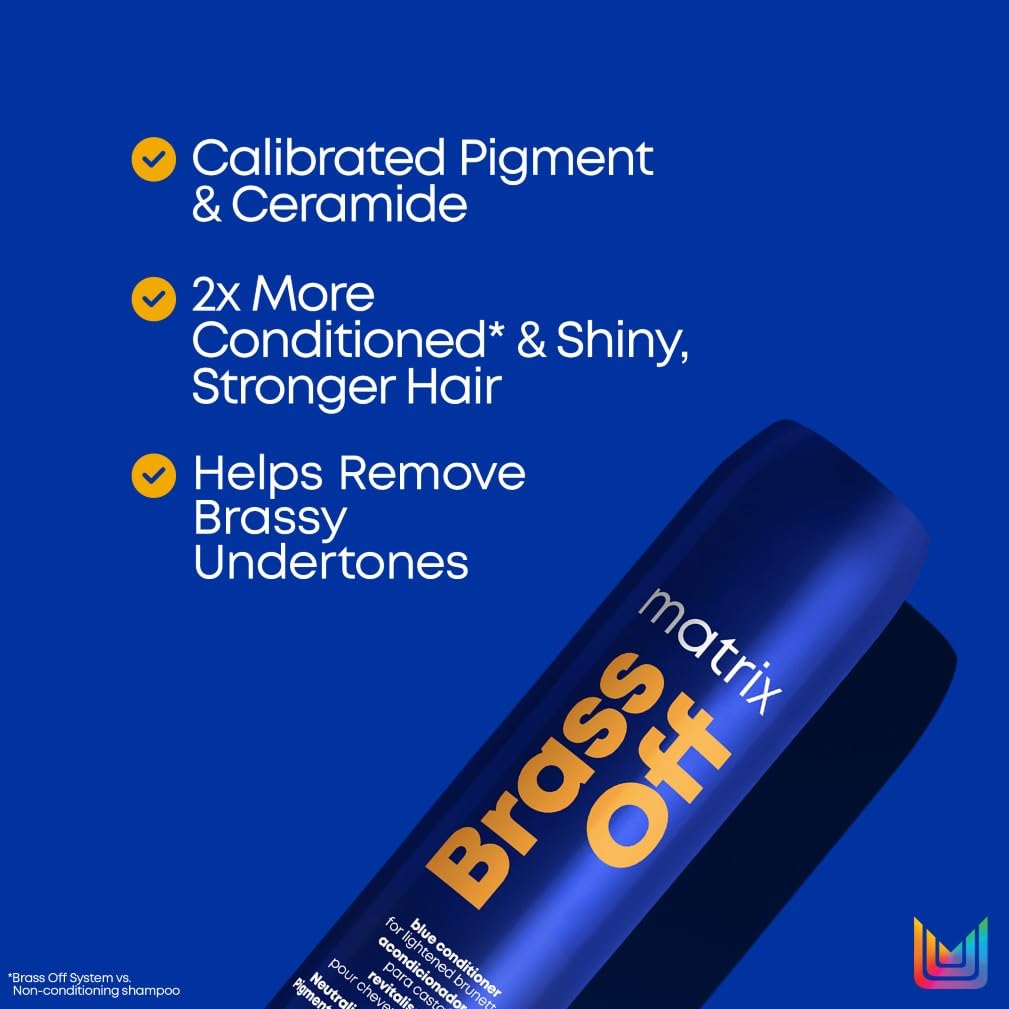 Matrix Brass Off Colour Protecting Blue Toning Conditioner, For Lightened Brown Hair, To Hydrate and Nourish - Damaged Box