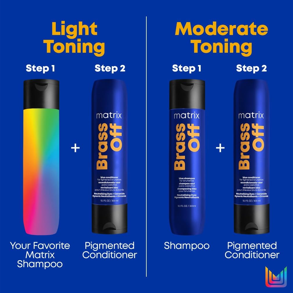 Matrix Brass Off Colour Protecting Blue Toning Conditioner, For Lightened Brown Hair, To Hydrate and Nourish - Damaged Box