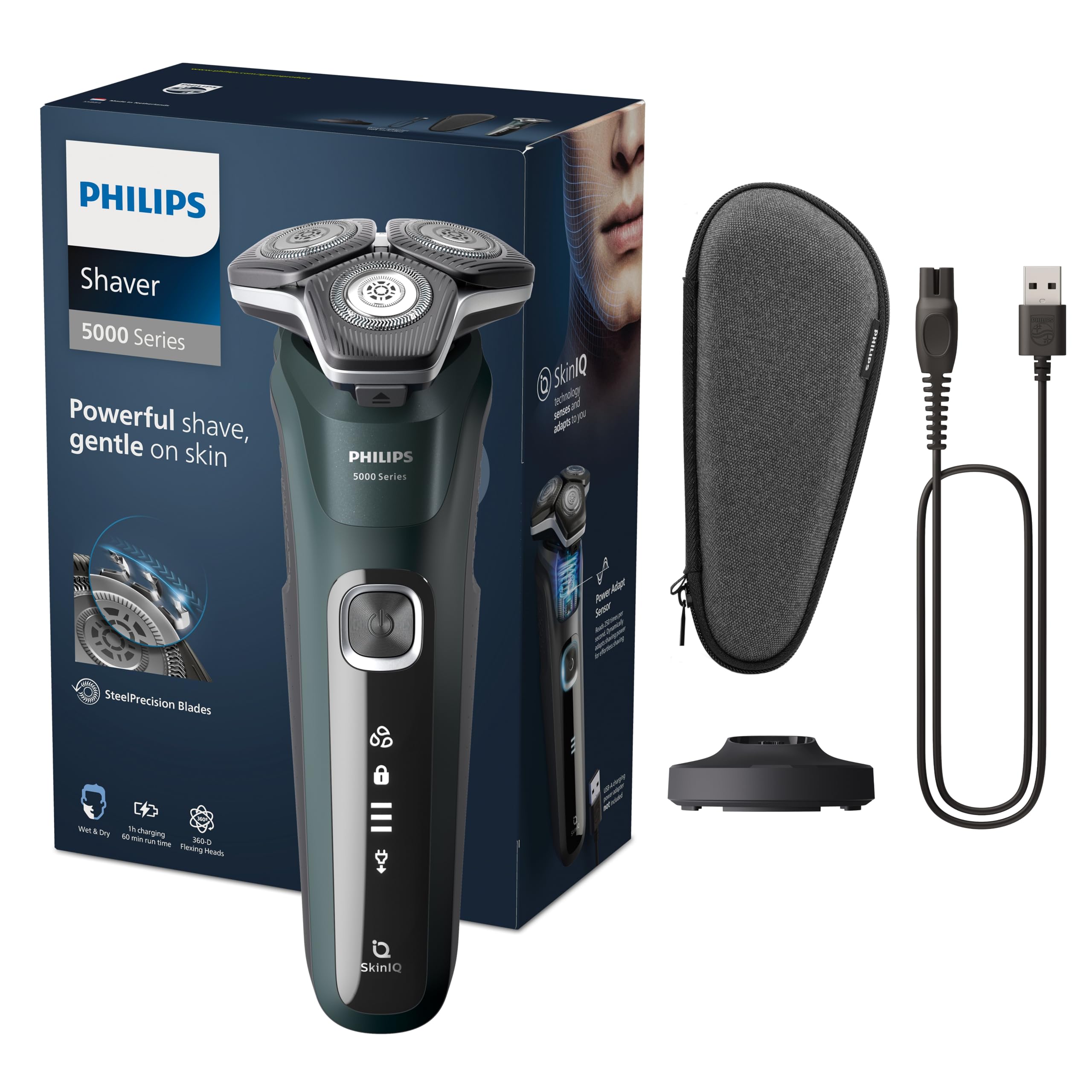 Philips Shaver Series 5000 S5884/35 Wet & Dry Electric Men's Razor with Charging Stand & Travel Case - Damaged Box