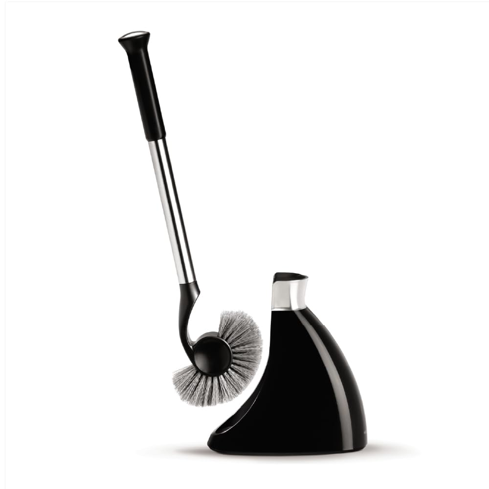 simplehuman Toilet Brush with Holder - Stiff Bristles, Drip-Free, Easy Store, Black Plastic, Stainless Steel Rod BT1084 - Damaged Box