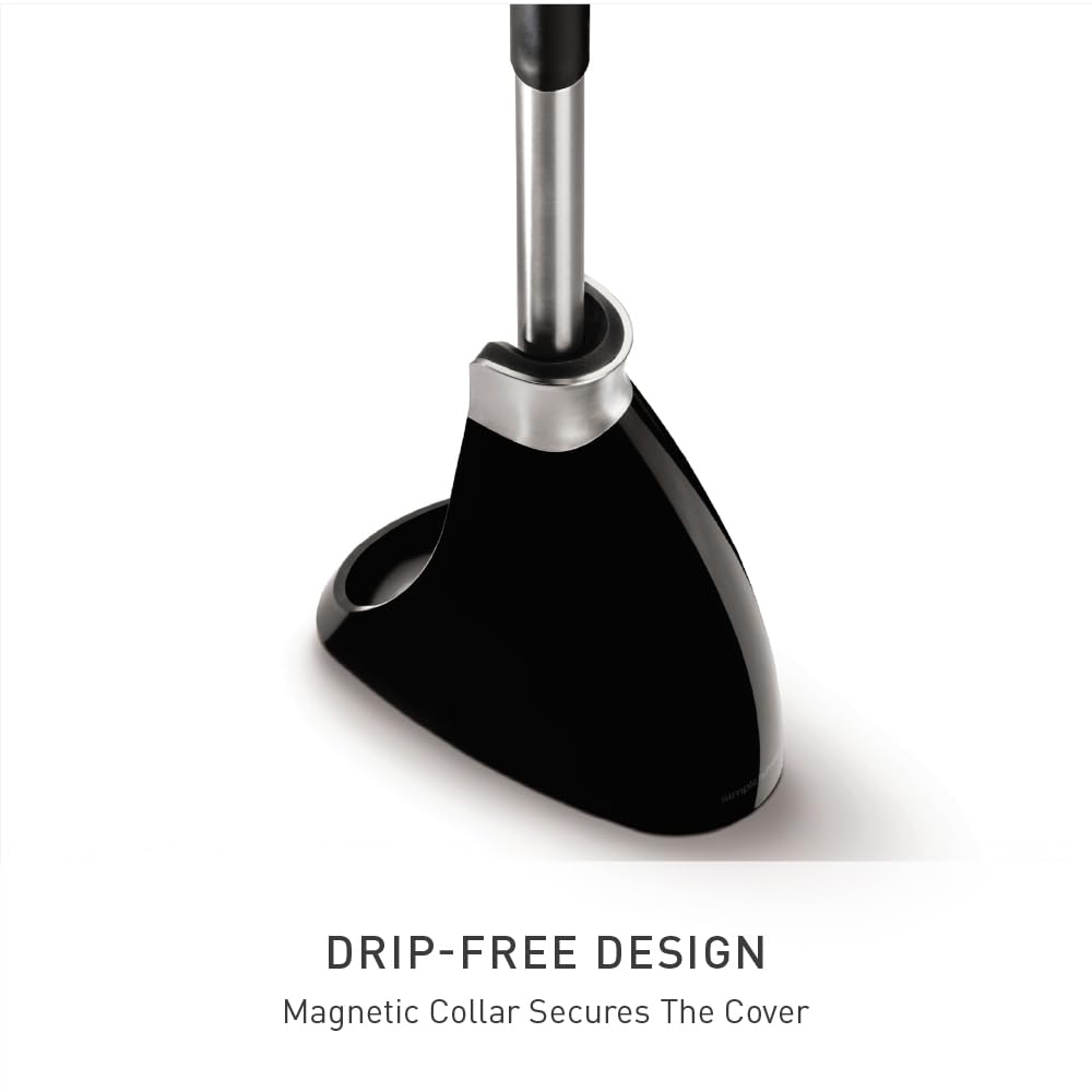 simplehuman Toilet Brush with Holder - Stiff Bristles, Drip-Free, Easy Store, Black Plastic, Stainless Steel Rod BT1084 - Damaged Box