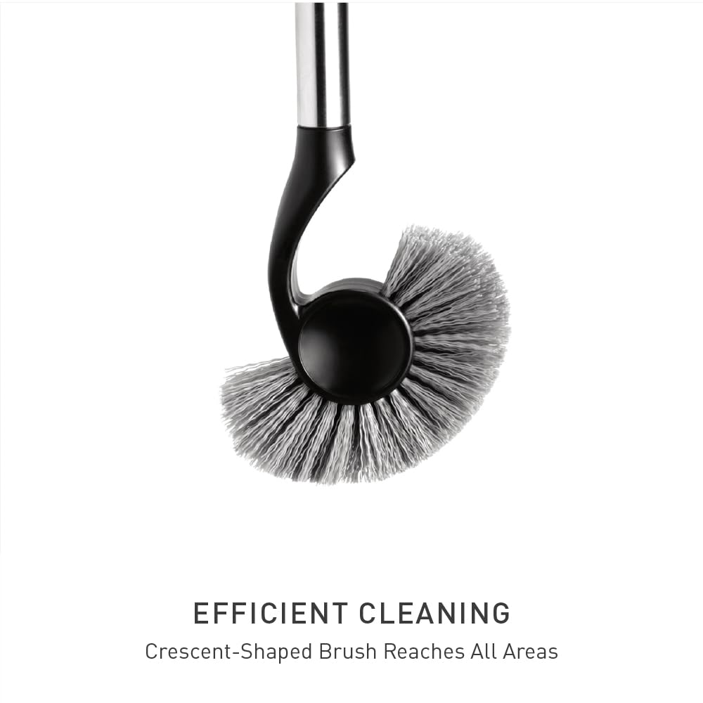 simplehuman Toilet Brush with Holder - Stiff Bristles, Drip-Free, Easy Store, Black Plastic, Stainless Steel Rod BT1084 - Damaged Box