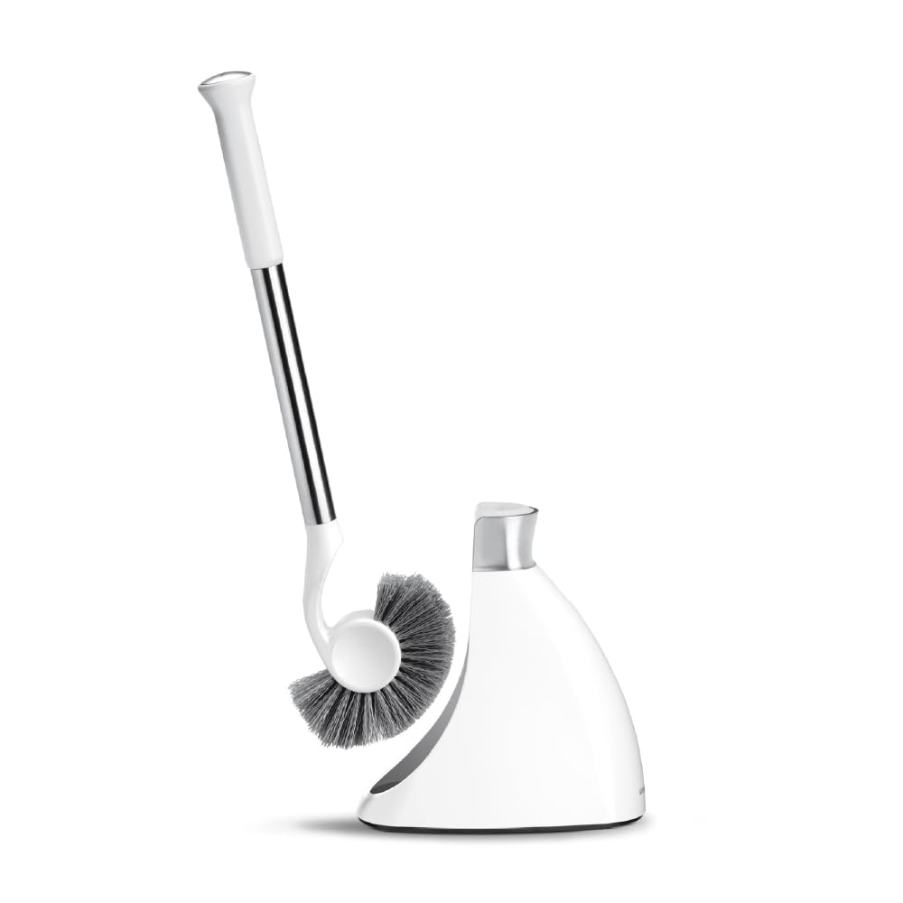 simplehuman Toilet Brush with Holder - Stiff Bristles, Drip-Free, Easy Store, Black Plastic, Stainless Steel Rod BT1084 - Damaged Box