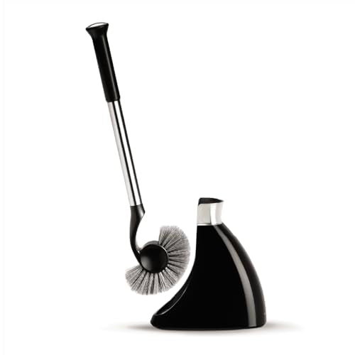 simplehuman Toilet Brush with Holder - Stiff Bristles, Drip-Free, Easy Store, Black Plastic, Stainless Steel Rod BT1084 - Damaged Box