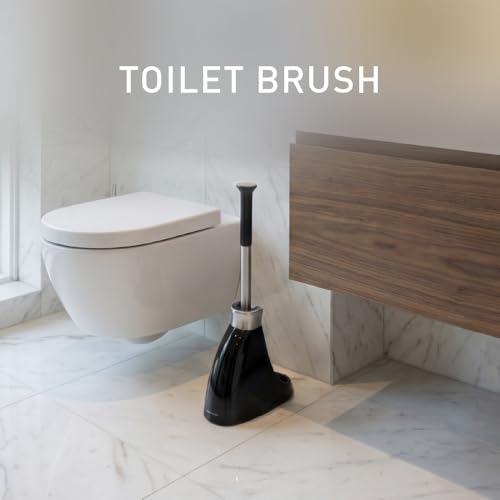 simplehuman Toilet Brush with Holder - Stiff Bristles, Drip-Free, Easy Store, Black Plastic, Stainless Steel Rod BT1084 - Damaged Box
