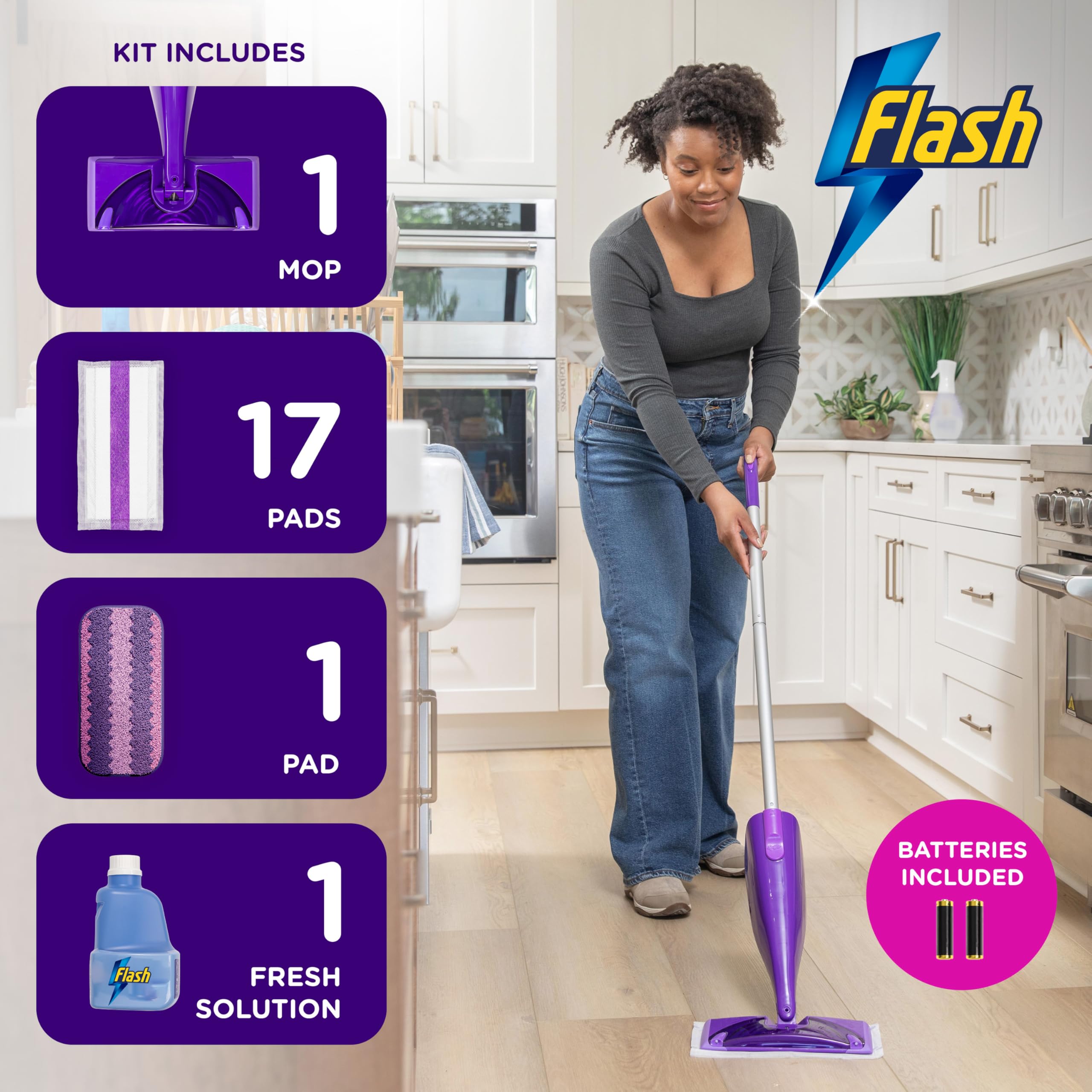 Flash Power Spray Mop Cleaner Starter Kit, 1 Washable, 17 Disposable Pads - Damaged Box