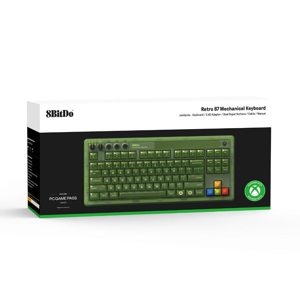 8Bitdo Retro 87 Mechanical Keyboard with RGB Backlight, Bluetooth/2.4G/USB-C Hot Swappable Wireless Gaming Keyboard for Windows and Android - Xbox Edition (Officially Licensed) - QWERTY US Layout - Like New