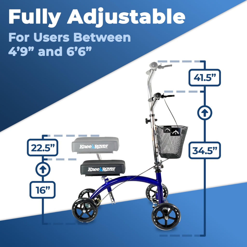 KneeRover Deluxe Steerable Knee Walker Scooter - Blue Heavy Duty Knee Cycle for Adults, Foot Surgery, Broken Ankle, Leg Injuries - Damaged Box