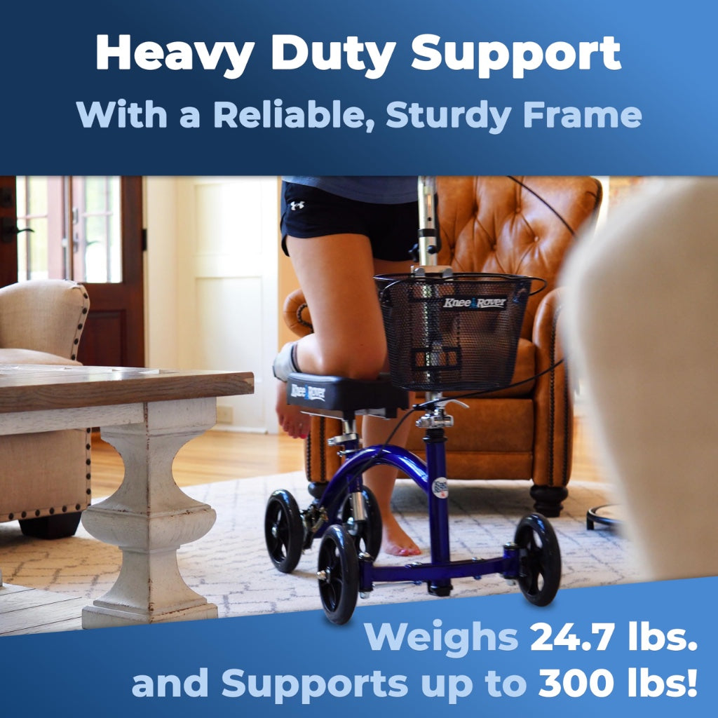 KneeRover Deluxe Steerable Knee Walker Scooter - Blue Heavy Duty Knee Cycle for Adults, Foot Surgery, Broken Ankle, Leg Injuries - Damaged Box