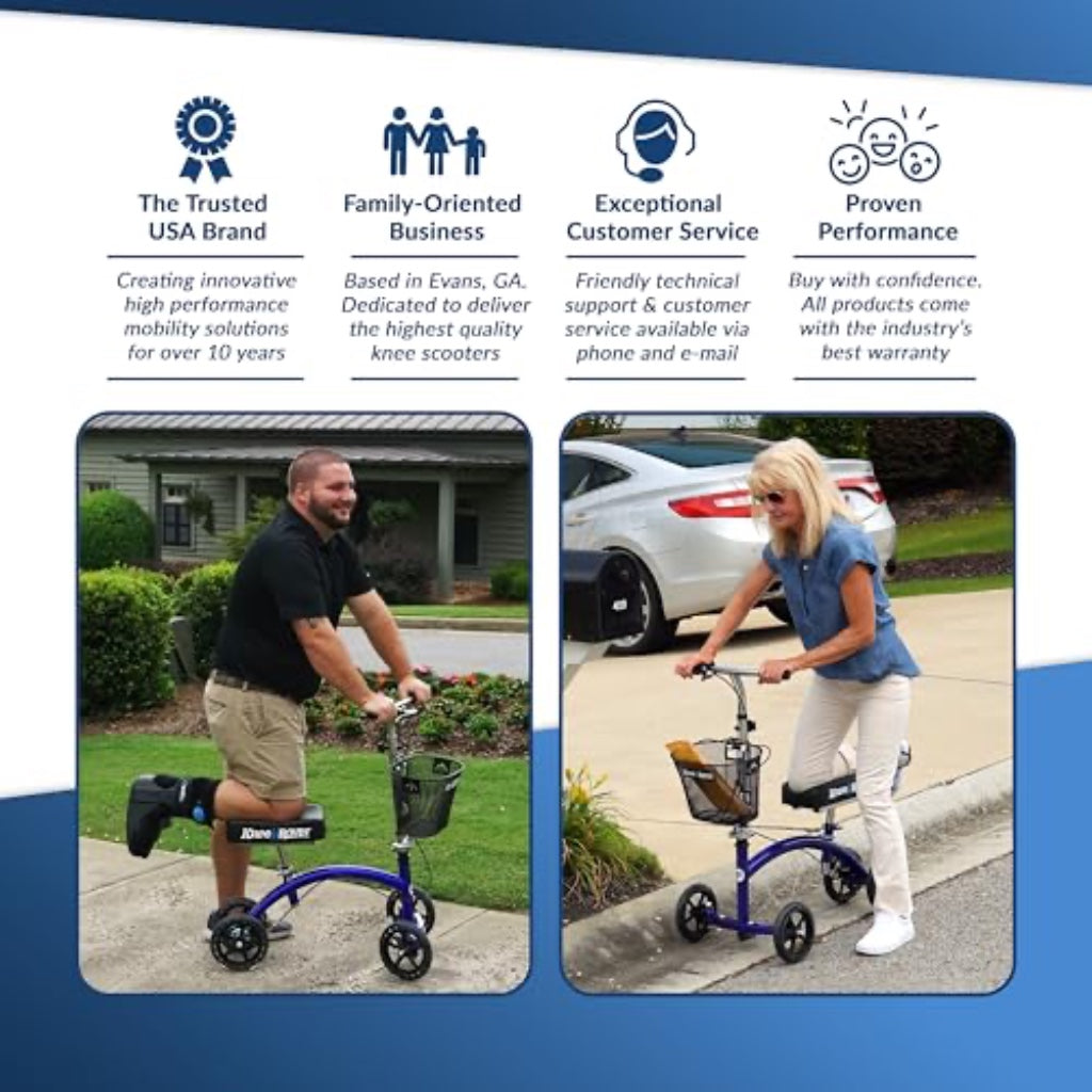 KneeRover Deluxe Steerable Knee Walker Scooter - Blue Heavy Duty Knee Cycle for Adults, Foot Surgery, Broken Ankle, Leg Injuries - Damaged Box