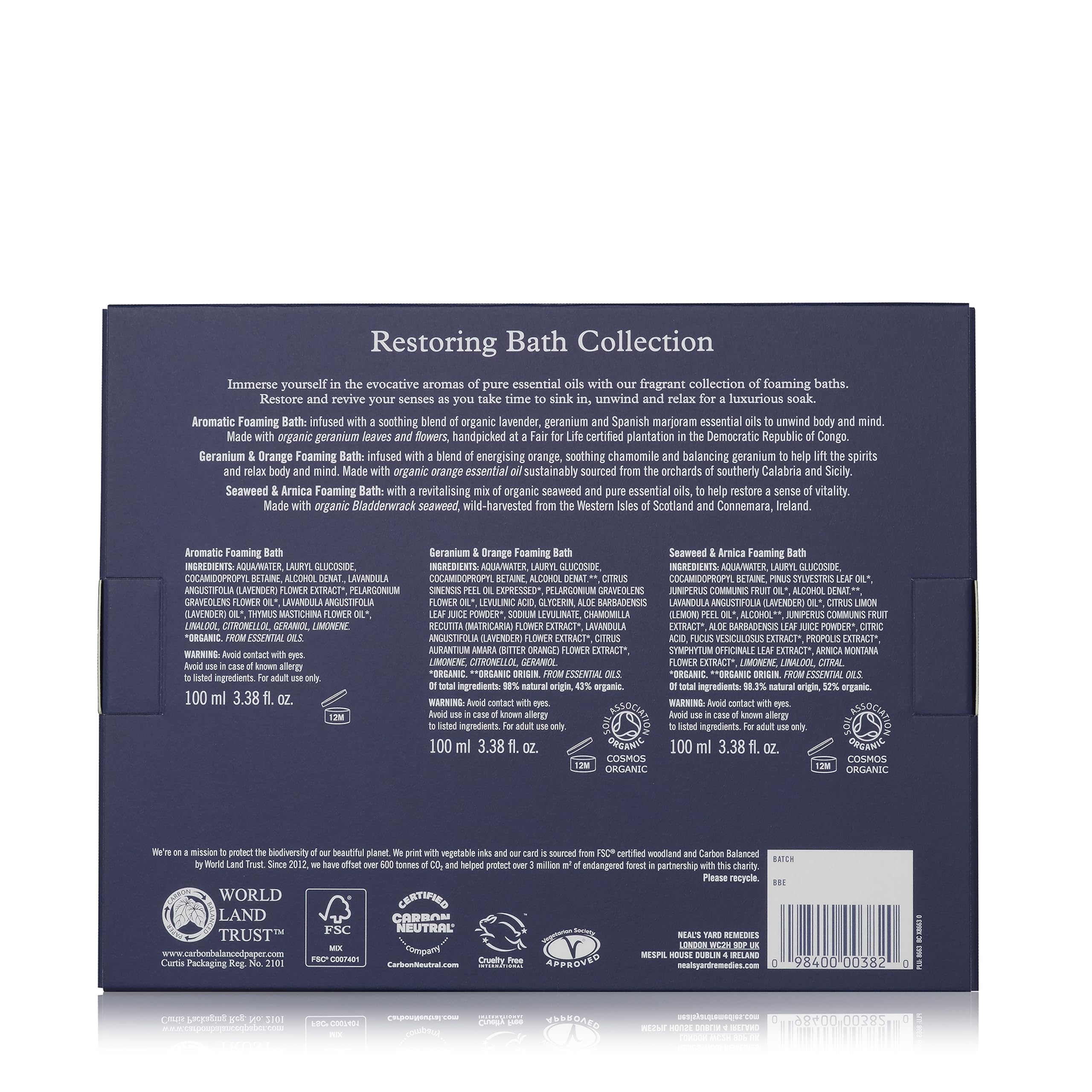 Neal's Yard Remedies Restoring Bath Scents Collection, Gift Set of Bath Soak with Essential Oils, Vegan & Cruelty-Free, Pack of 3 - Damaged Box