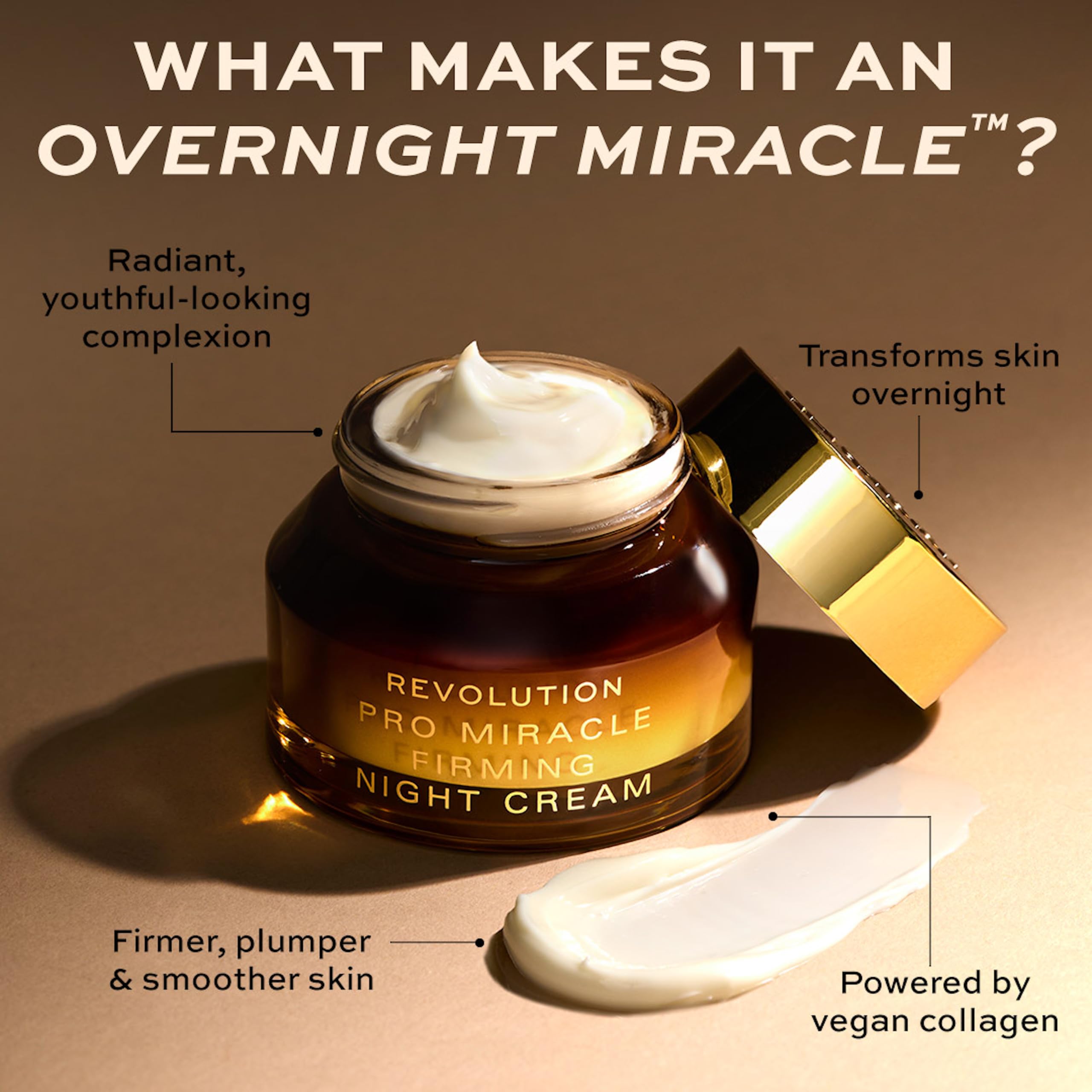 Revolution Pro, Miracle Vegan Collagen Night Cream, Hydrating Moisturiser, Vegan Collagen & Squalane To Firm & Smooth Skin, Vegan & Cruelty-Free, 50ml - Damaged Box