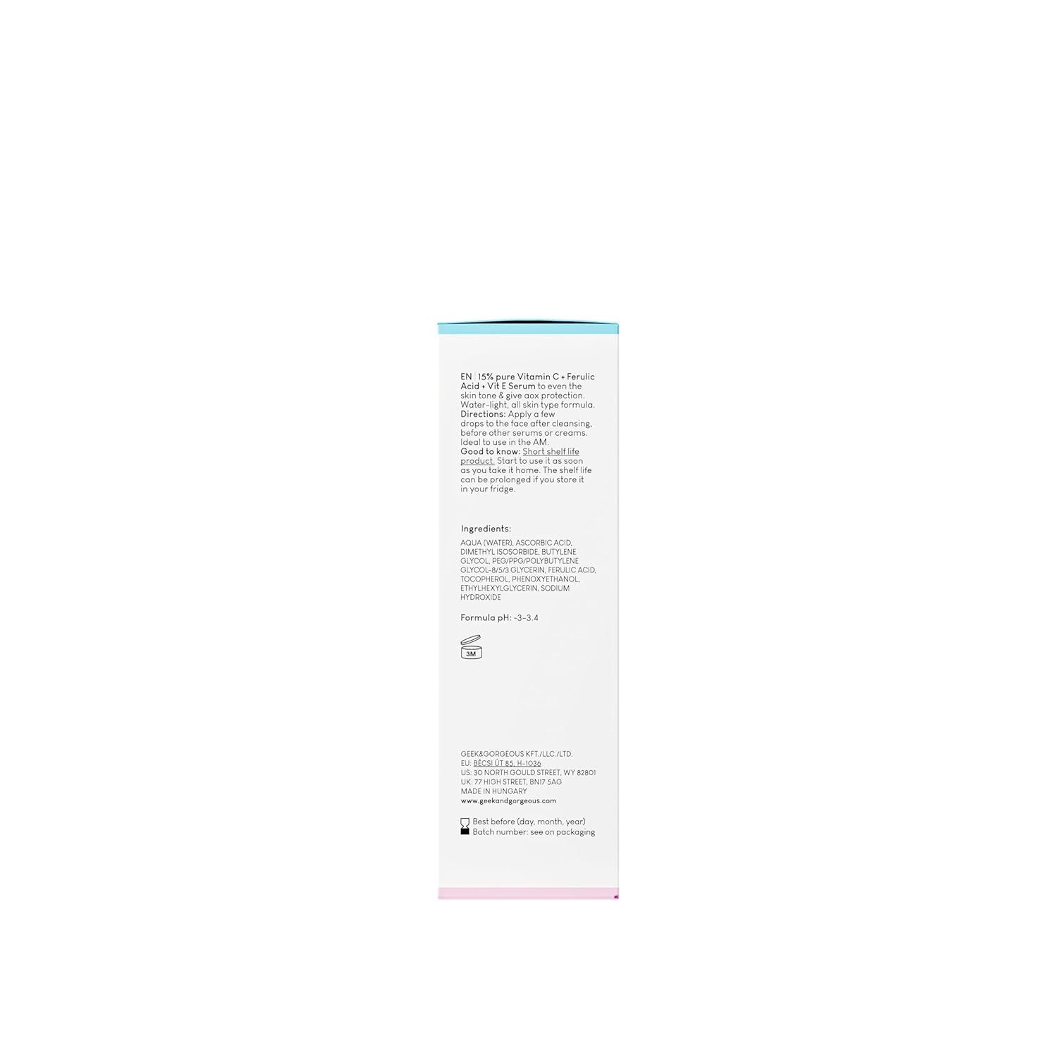 Geek & Gorgeous 101 C-Glow - 15% Vitamin C Serum, super-light + Ferulic acid & vitamin E, gives environmental protection, boost collagen & evens skin tone - all skin types, 30ml - New