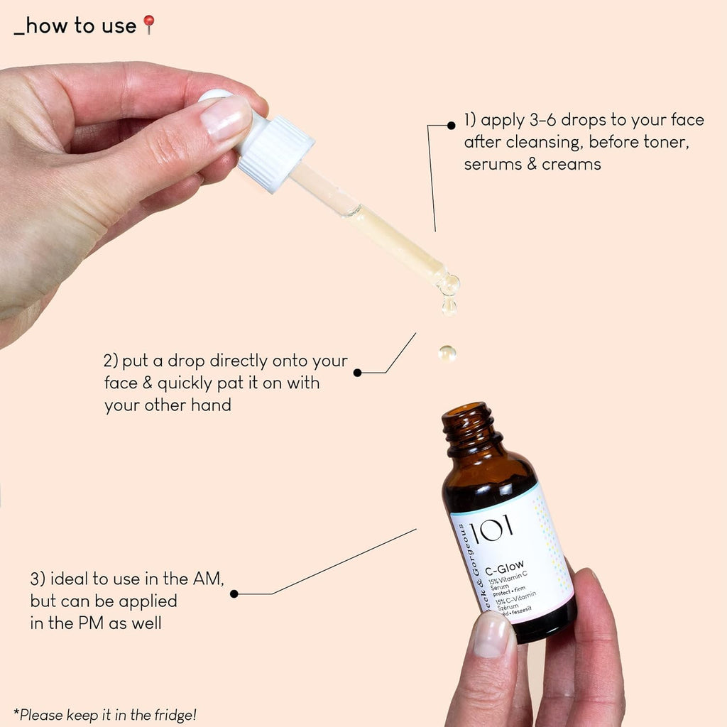 Geek & Gorgeous 101 C-Glow - 15% Vitamin C Serum, super-light + Ferulic acid & vitamin E, gives environmental protection, boost collagen & evens skin tone - all skin types, 30ml - New